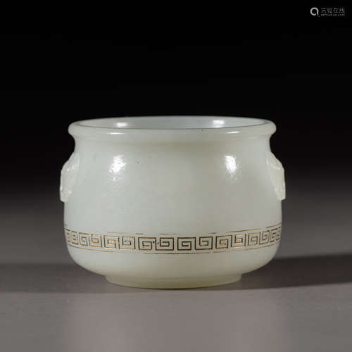 China Qing Dynasty Hetian jade drawing gold jade stove