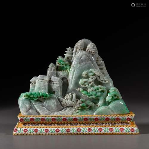 China Qing Dynasty Emerald carved landscape ornament