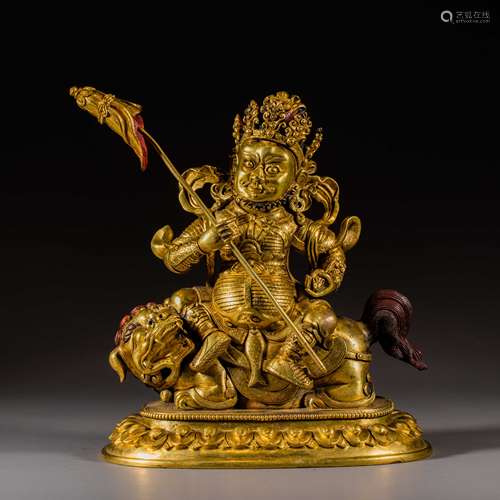 China Qing Dynasty Gilt Bronze Treasure King Statue