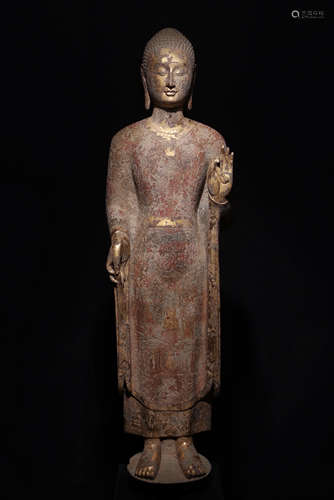 China Northern Qi Dynasty Gold-painted Statue of Buddha in t...