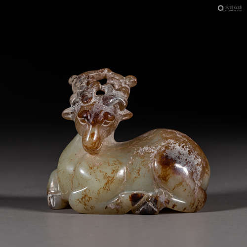 China Han Dynasty Hetian jade auspicious animal handle