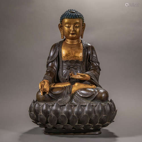 China Ming Dynasty Bronze lacquer statue of Shakyamuni Buddh...