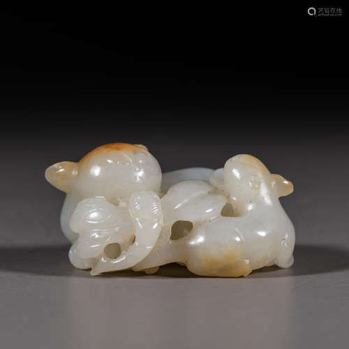 China Qing Dynasty Hetian jade is happy in pairs