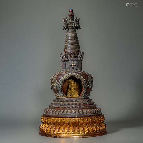 China Qing Dynasty A group of stupa with agarwood lacquered ...