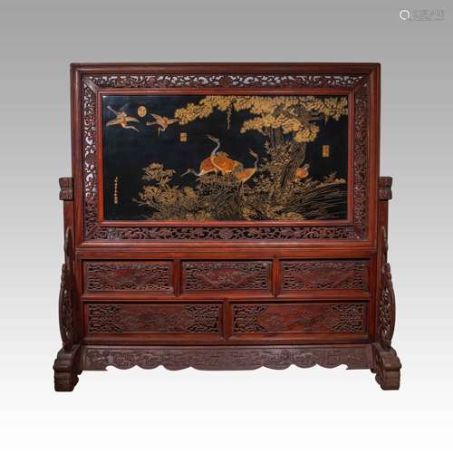 China Qing Dynasty The back of the mahogany is engraved with...