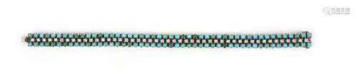 Un bracelet en turquoise et diamants, conçu comme une ligne ...