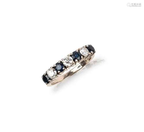 Bague demi-cercle en saphir et diamant, sertie alternativeme...