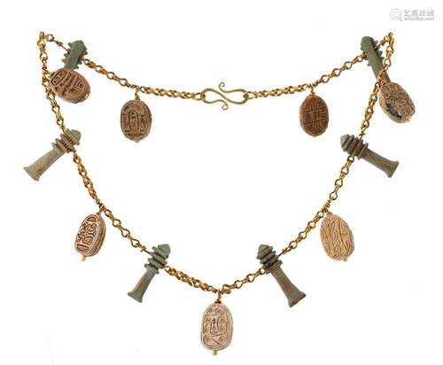 Collier en or et faïence de l'ancienne Égypte, vers 1549-332...