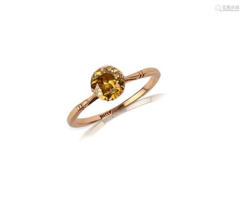 Bague solitaire en diamant jaune, sertie d'un diamant circul...