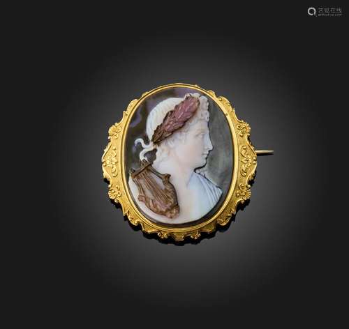 Broche en camée d'agate, 19e siècle, le camée d'agate est dé...