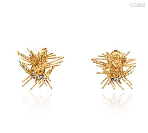 Paire de boucles d'oreilles abstraites en or et diamant d'An...