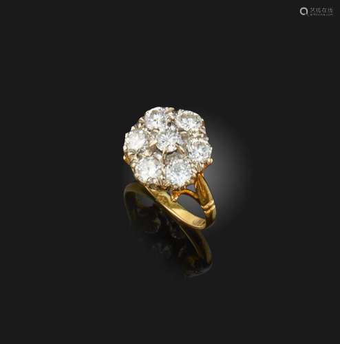 Bague en grappe de diamants, sertie de 7 diamants ronds de t...