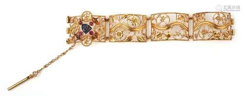 Bracelet inhabituel de style néo-gothique en or, rubis, émai...