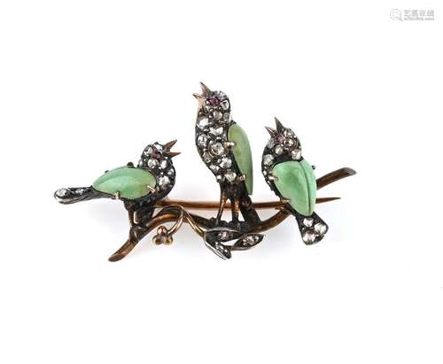 Broche oiseau de la fin de l'époque victorienne, les trois o...