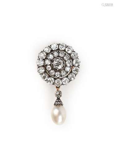 Broche victorienne en diamant et perle naturelle, fin du 19e...