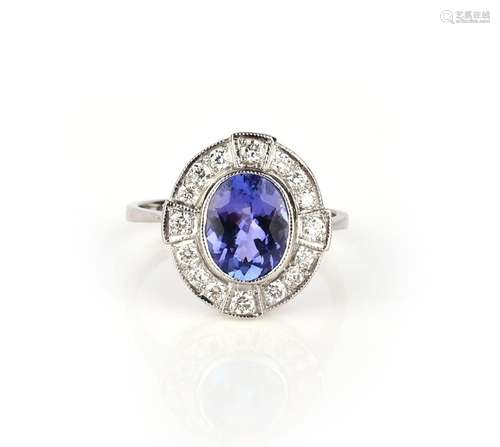 Bague en tanzanite et diamant, en forme de grappe, sertie d'...