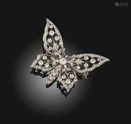 Broche en rubis et diamants de la fin de l'époque victorienn...