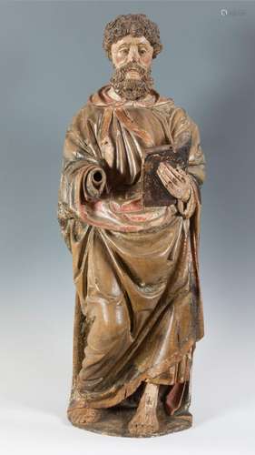 Spanish School, XVI century. "Saint Matthew". Carv...