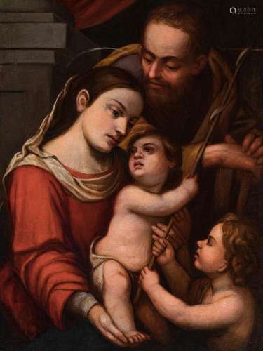 Spanish school; XVII century. "Holy family with San Jua...