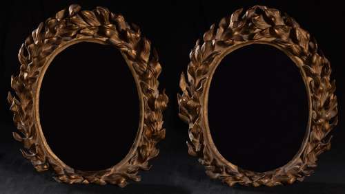 Pair of frames; Italy, 18th century. Carved and gilded wood....
