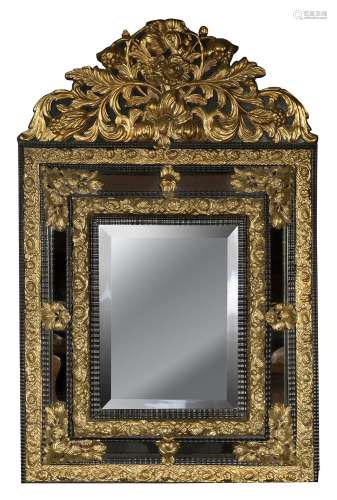 Louis XIII mirror; France, 19th century. Ebonized wood and b...