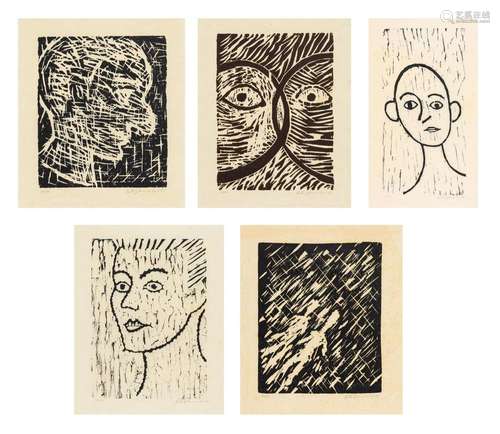 Lester Johnson MAN IN WOODCUT, 1953-1957 Five woodcuts, in t...