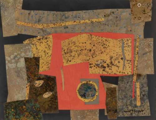 Max Papart French, 1911-1994 Collage in Orange, 1960