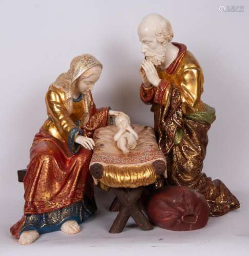 NATIVITY IN POLYCHROME AND GILDED WOOD AND IVORY, SPANISH SC...