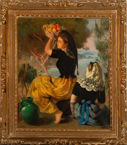 GIRLS PICKING FRUIT, EARLY 20TH CENTURY SPANISH SCHOOL, SIGN...