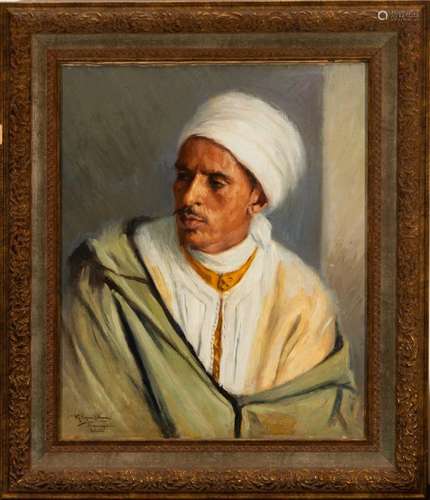 ORIENTALIST PORTRAIT OF A MAN IN TRADITIONAL MOROCCAN CLOTHI...