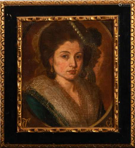 PORTRAIT OF A LADY WITH A PEARL HEADDRESS, SPANISH SCHOOL OF...