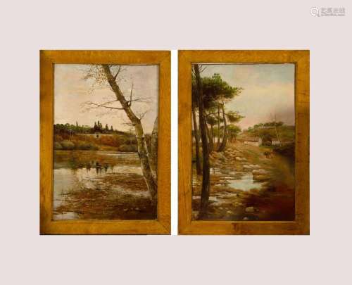 PAIR OF LANDSCAPES, SEVILLIAN SCHOOL OF THE 19TH CENTURY, SI...