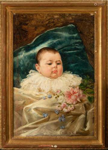 PORTRAIT OF A BABY, 19TH CENTURY SPANISH SCHOOL, SIGNED M. D...