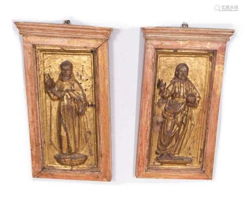 PAIR OF RELIEFS OF JESUS AND THE APOSTLE, CASTILIAN SCHOOL O...