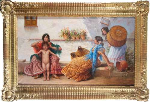 WOMEN WITH CHILD, 19TH CENTURY SPANISH SCHOOL, SIGNED E. MAR...