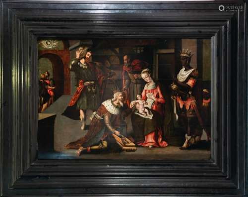 LARGE OIL ON PANEL REPRESENTING THE ADORATION OF KINGS, ITAL...