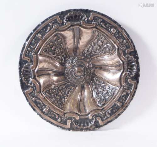 ROUND TRAY IN EMBOSSED SILVER IN THE BAROQUE STYLE, SPANISH ...