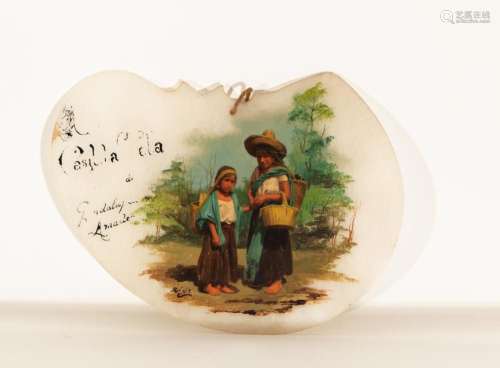 MEXICAN PEASANT COUPLE, PLATE IN POLYCHROME ONYX, 19TH CENTU...