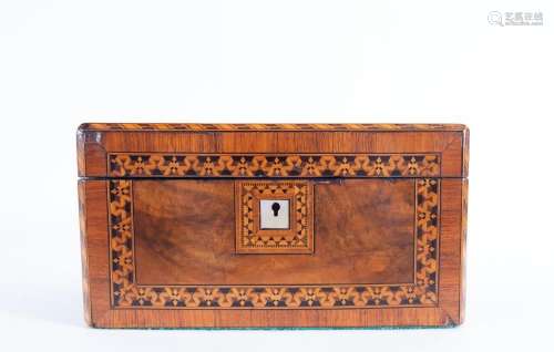 ENGLISH JEWELRY BOX IN MARQUETRY OF ROOT WALNUT AND OTHER NO...