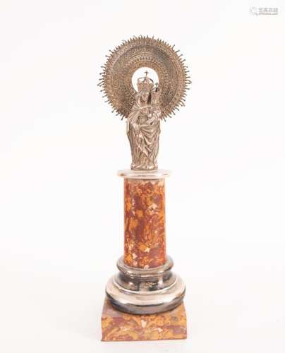 VIRGIN OF THE PILAR IN SILVER AND PINK MARBLE, 19TH CENTURY ...