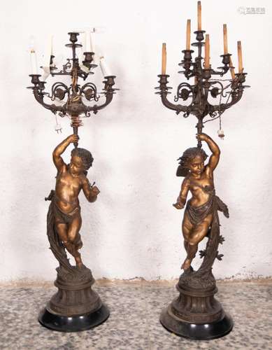 GREAT PAIR OF BRONZE CHERUB TORCHERES, FRENCH SCHOOL OF THE ...