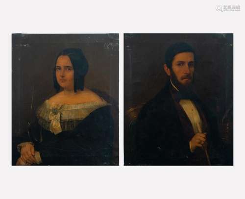 PAIR OF PORTRAITS OF LADY AND GENTLEMAN SIGNED LUIS FERRANT ...