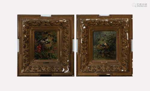PAIR OF OILS ON PANEL OF BIRDS IN A NEST, FRENCH SCHOOL OF T...