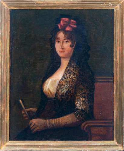 PORTRAIT OF A LADY WITH A FAN, FOLLOWER OF FRANCISCO DE GOYA...