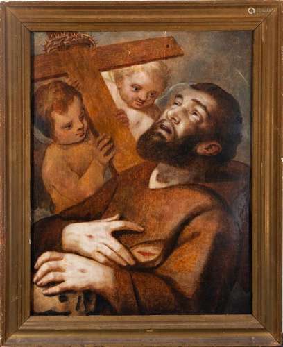 SAINT FRANCIS RECEIVING THE STIGMATA, 17TH CENTURY ROMAN SCH...