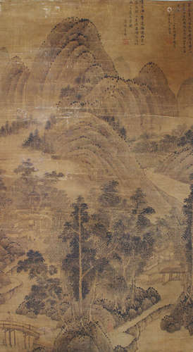 王孟端 山水 绢本立轴