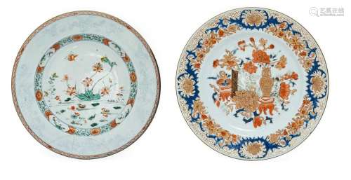 A Chinese Imari Porcelain Plate, Kangxi, painted with precio...