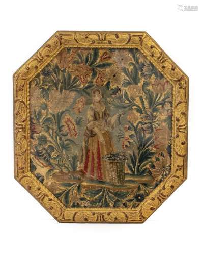A Needlework Picture, early 18th century, of octagonal form,...