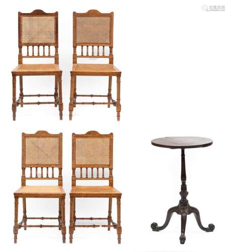 A Set of Four Beech Side Chairs, late 19th century, with can...