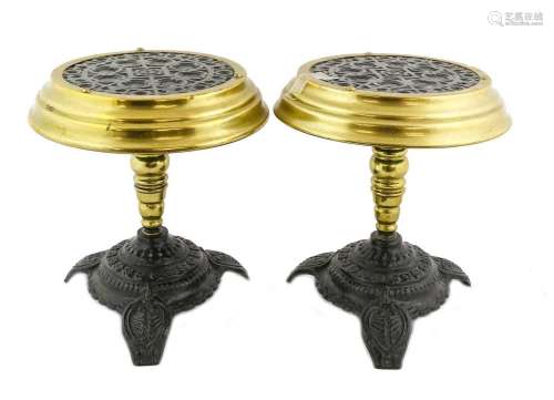 A Pair of Cast Iron and Brass Kettle Stands, mid 19th centur...